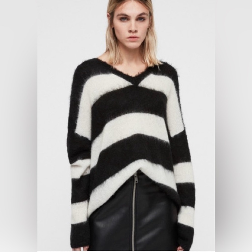 All Saints NWT Lou Stripes V Neck Sweater
